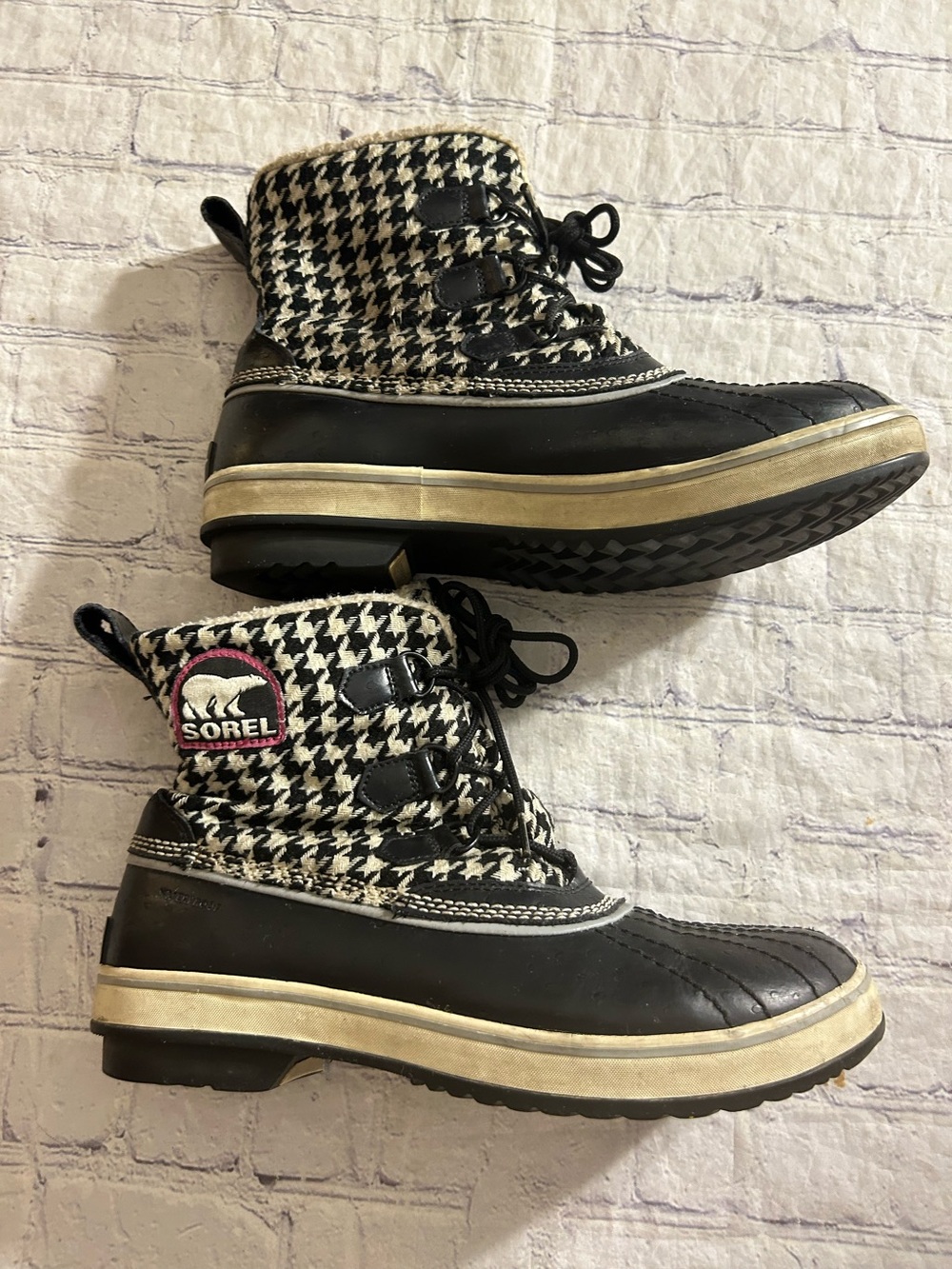SOREL TIVOLI HOUNDSTOOTH TWEED & WATERPROOF WINTER BOOTS FLEECE LINING 10.5